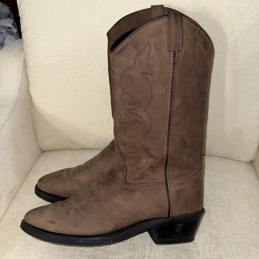 Old West Boots Mens Size 11D Brown Leather Western Pull On Cowboy TBM3051 EUC